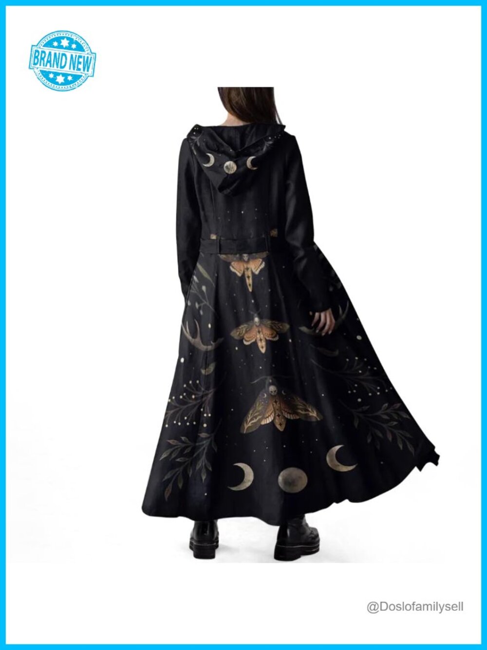 Womens Long Fleece Trench Coat Gothic Hooded Belted Maxi Peacoat